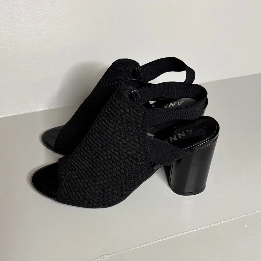 Anne Klein Black Knit Open-Toe Heels